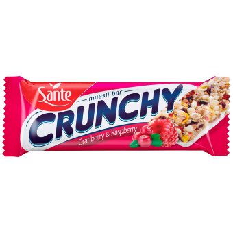 Хрустящая батончик для перекуса Sante с клюквой, малиной и ванилью 40 гр Хрустящая батончик для перекуса Sante с клюквой, малиной и ванилью 40 гр