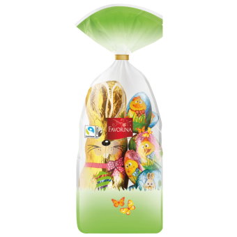 Пасхальный подарочный набор Favorina - фигурка Золотой заяц и шоколадные яйца 120 гр