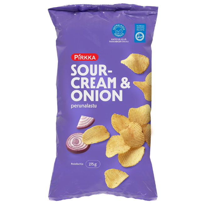 Чипсы Pirkka perunalastu ( сметана и лук ) 275 гр