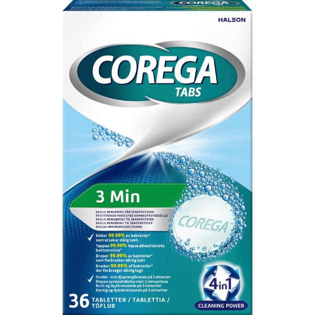 Таблетки для чистки протезов Corega Tabs 3Min 36 шт