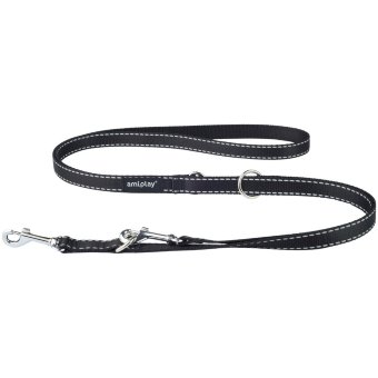 Регулируемый светоотражающий поводок для собак amiplay Reflective 6-в-1, размер L 100-200x2 см, черный