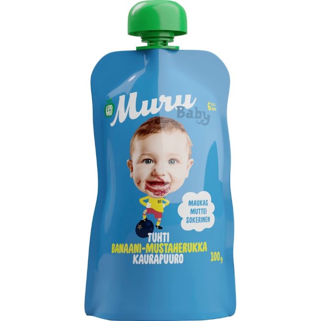 Детская органическая овсяная каша Muru Baby, банан и черная смородина, с 6 мес, 100 гр