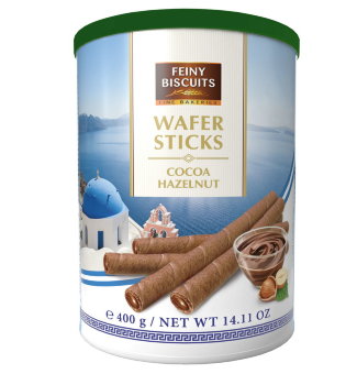 Вафельные трубочки с ореховой начинкой и какао Feiny Biscuits Wafer Sticks Cocoa Hazelnut 400 гр