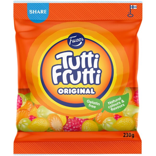 Фруктовые жевательные конфеты Fazer Tutti Frutti Original 230 гр Фруктовые жевательные конфеты Fazer Tutti Frutti Original 230 гр