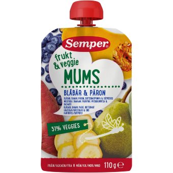 Фруктовое пюре Semper Veggie Mums с черникой и грушей, от 6 месяцев 110 гр
