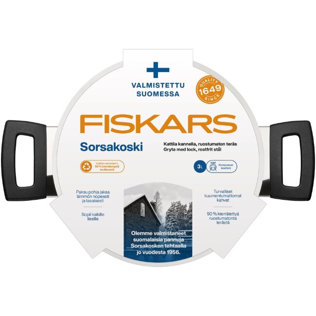 Стальная кастрюля с крышкой Fiskars Sorsakoski 3 л