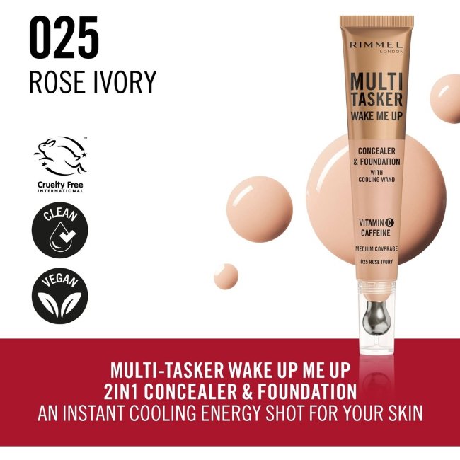Консилер и тональный крем Rimmel Multi-Tasker Wake Me Up 20 мл 025 Rose Ivory