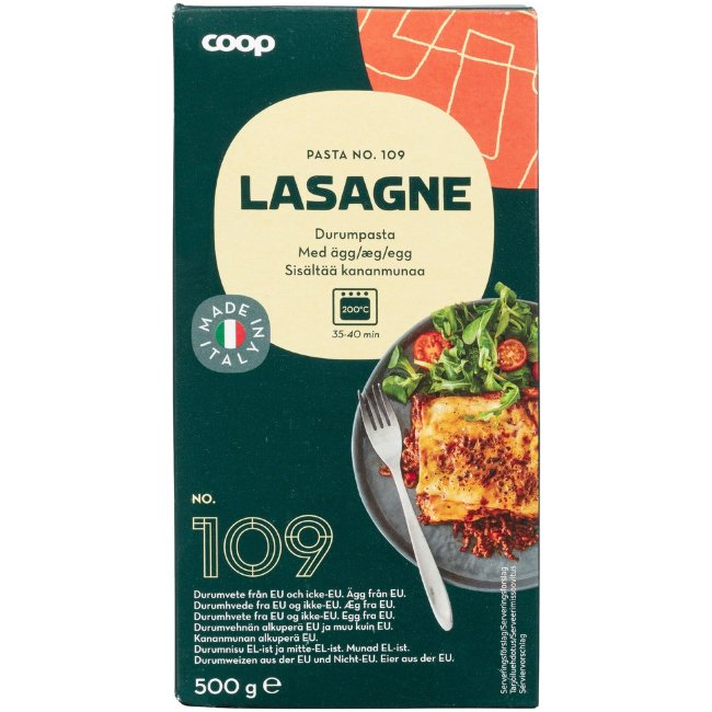 Листы для лазаньи Coop 109 Lasagne 500 гр Листы для лазаньи Coop 109 Lasagne 500 гр