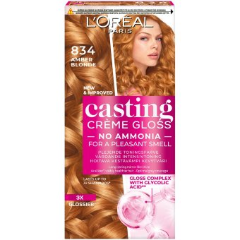 Легкая краска для волос L'Oréal Paris Casting Crème Gloss 834 Amber Blonde естественный светлый медно-золотистый 1 шт Легкая краска для волос L'Oréal Paris Casting Crème Gloss 834 Amber Blonde естественный светлый медно-золотистый 1 шт
