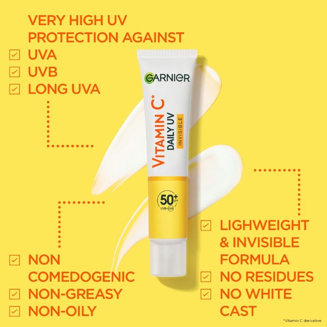 Невидимый увлажняющий солнцезащитный крем Garnier SkinActive Vitamin C* SPF50 для смуглой кожи 40 мл
