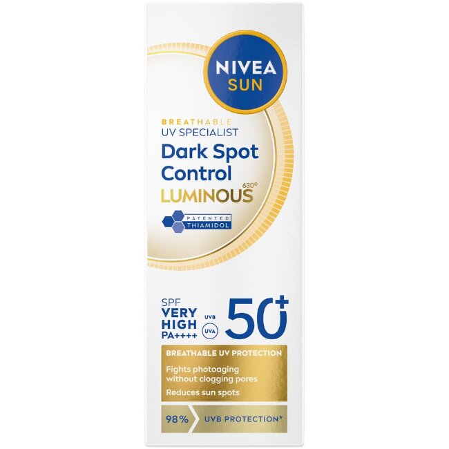 Солнцезащитный крем для лица NIVEA SUN LUMINOUS630® SPF50+ 40 мл Солнцезащитный крем для лица NIVEA SUN LUMINOUS630® SPF50+ 40 мл