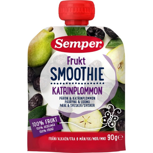 Фруктовое пюре Semper Smoothie с грушей и сливой 90 гр