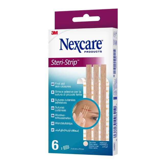 Лейкопластыри Nexcare™ Steri-Strip™ для закрытия ран, телесного цвета, 6 мм х 75 мм, 6 шт в упаковке Лейкопластыри Nexcare™ Steri-Strip™ для закрытия ран, телесного цвета, 6 мм х 75 мм, 6 шт в упаковке