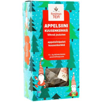 Чай зелёный листовой в пирамидках Forsman (Рождественский с апельсином) 15x3G Appelsiini Joulutee