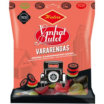 Мягкие леденцы со вкусом лакрицы и фруктов Halva Vanhat Autot Vararengas 120 гр Мягкие леденцы со вкусом лакрицы и фруктов Halva Vanhat Autot Vararengas 120 гр