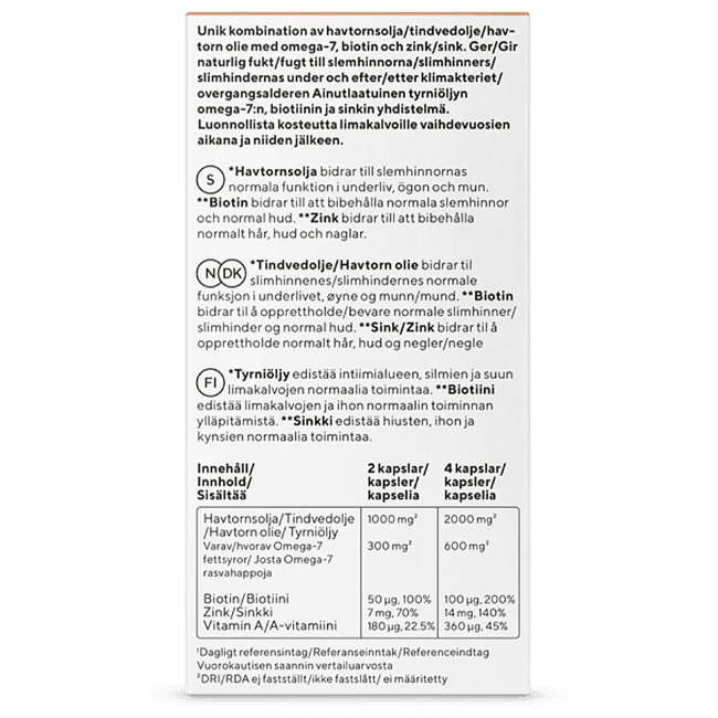 БАД при менопаузе RFSU Moist&Skin для кожи, волос, ногтей и слизистых 60 капсул