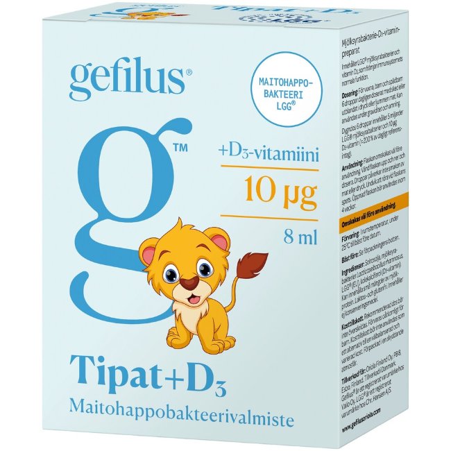 Капли с молочнокислыми бактериями Gefilus Tipat+D3 и витамином Д3 10мкг 8 мл