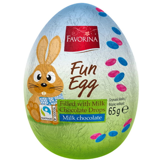 Шоколадное яйцо с разноцветным драже Favorina Fun Egg 65 гр
