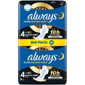 Гигиенические прокладки ночные Always Ultra Secure Night 4, 16 шт Гигиенические прокладки ночные Always Ultra Secure Night 4, 16 шт