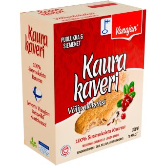 Цельнозерновое овсяное печенье Vanajan Kaurakaveri с брусникой, льном и семенами чиа (уп 10 шт) 300 гр