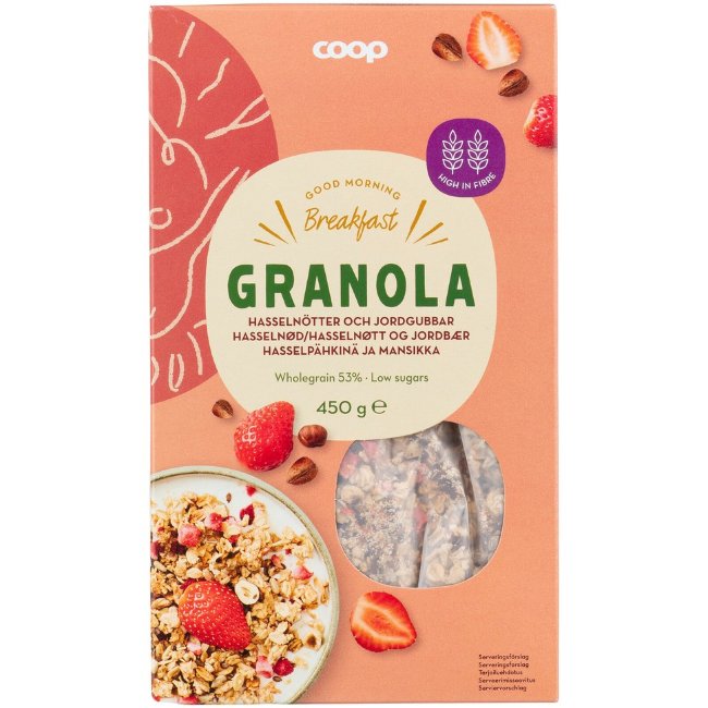 Гранола Coop с лесным орехом и клубникой 450 гр