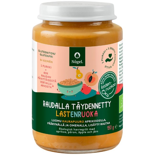 Овсяная каша Nôgel органическая с абрикосом, грушей и яблоком, с добавлением железа, 190 гр 6 мес+