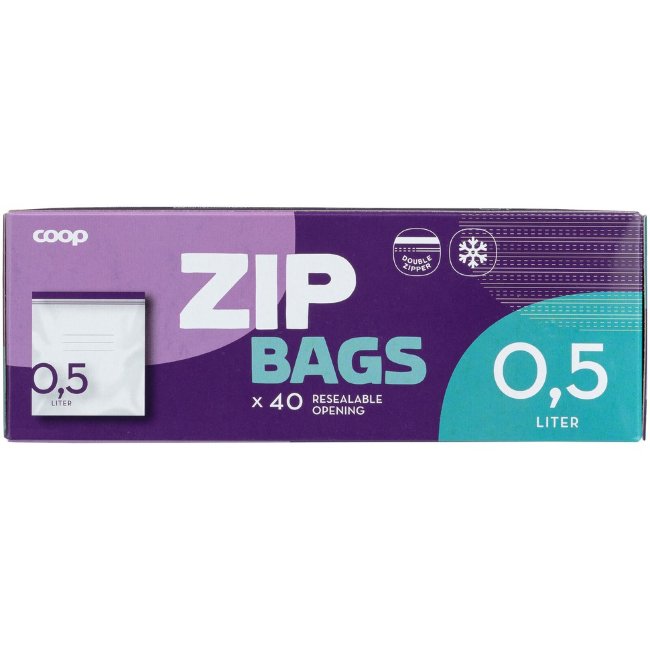 Многоразовые пакеты для хранения Coop Zip (с молнией) 40 шт 0,5 л