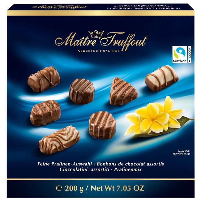 Набор шоколадных конфет микс Maître Truffout пралине (синяя упаковка) 200 гр