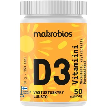 Витамин D3 со вкусом апельсина 50 мкг 150 таблеток Makrobios Витамин D3 со вкусом апельсина 50 мкг 150 таблеток Makrobios