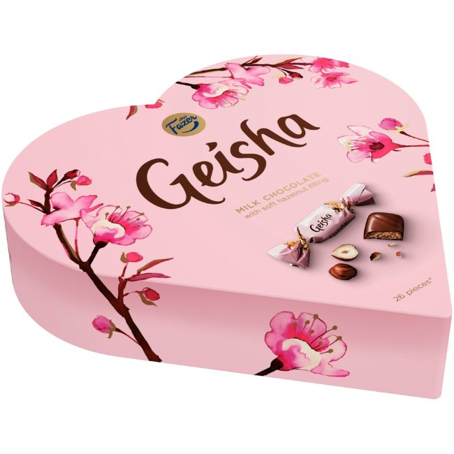 Шоколадные конфеты в виде сердца Fazer Geisha с нугой из лесного ореха 190 гр