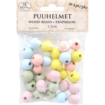 Деревянные бусины пастельной палитры 1,5 см (уп 30 шт)