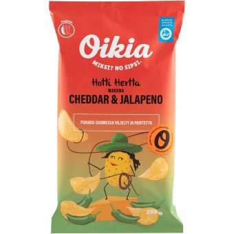 Картофельные чипсы Oikia Hotti Hertta с чеддером и халапеньо 250 гр Картофельные чипсы Oikia Hotti Hertta с чеддером и халапеньо 250 гр