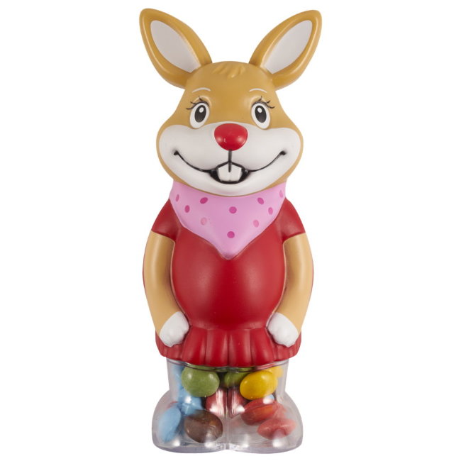 Игрушка-сюрприз Favorina Пасхальная зайка-девочка с шоколадным драже 200 гр