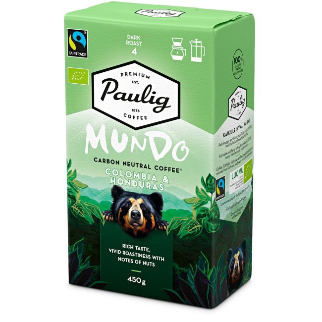 Молотый кофе органический фильтрованный Paulig Mundo Колумбия и Гондурас темной обжарки 450 гр