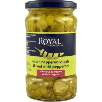 Перец перерони с чесноком и орегано Royal 350/200 гр Перец перерони с чесноком и орегано Royal 350/200 гр