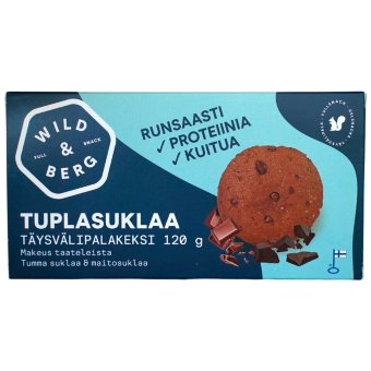 Протеиновое печенье-перекус Wild&Berg Tuplasuklaa с темным шоколадом, без глютена 120 гр