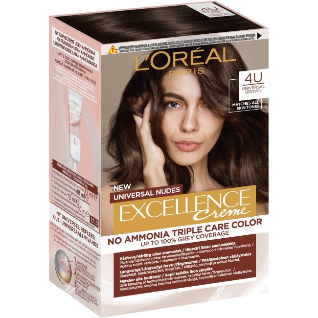 Крем-краска для волос L'Oréal Paris Excellence Creme Universal Nudes 4U универсальный коричневый без аммиака 1 шт