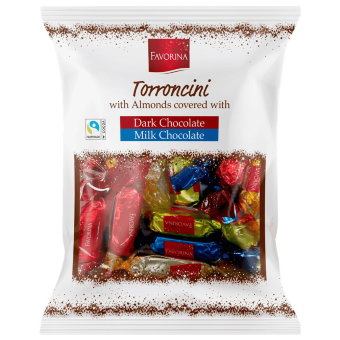 Батончики с нугой Torroncini в молочном и тёмном шоколаде Favorina 200 гр Батончики с нугой Torroncini в молочном и тёмном шоколаде Favorina 200 гр