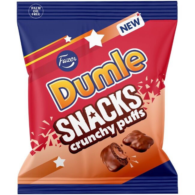 Карамельные хрустящие подушечки Fazer Dumle Snacks Crunchy puffs 140 гр Карамельные хрустящие подушечки Fazer Dumle Snacks Crunchy puffs 140 гр