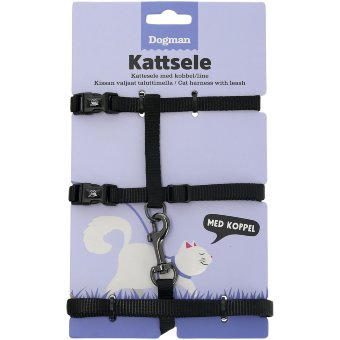 Регулируемая шлейка для кошек с поводком Dogman Findus черная