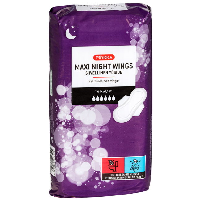 Гигиенические прокладки Pirkka Maxi Night 6/6, 16 шт