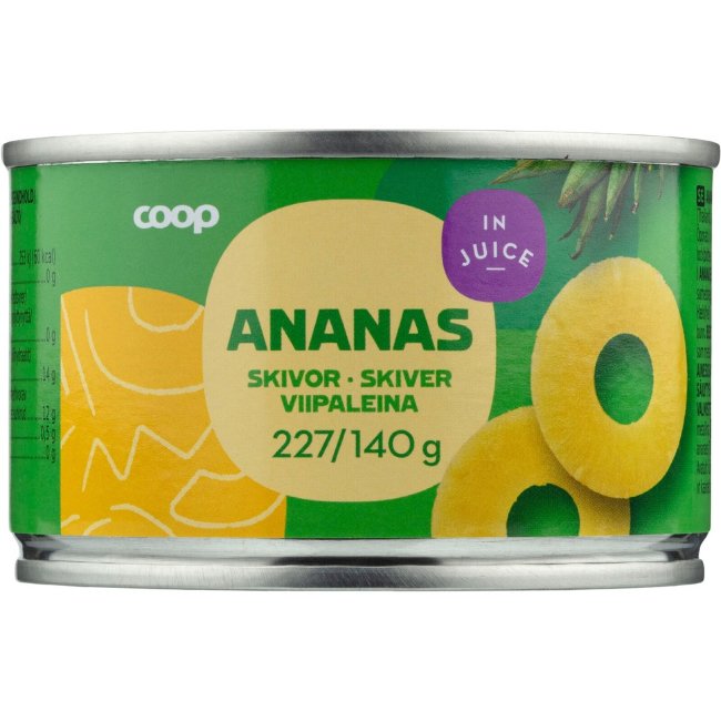 Ананас, колечки в ананасовом соке Coop 227/140гр