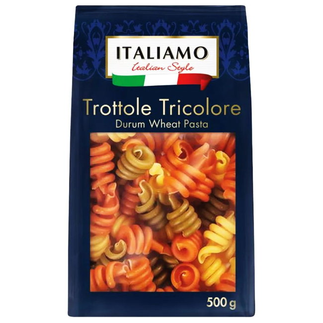 Макароны паста в форме спиралек ITALIAMO Trottole Tricolore 500 гр Макароны паста в форме спиралек ITALIAMO Trottole Tricolore 500 гр