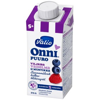Готовая каша 4 злака с малиной и черникой Valio Onni, 5 мес. 215 гр