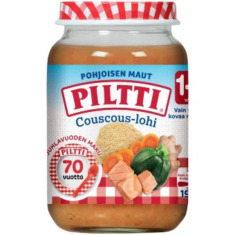 Детский рыбный обед Piltti Pohjoisen maut с кускусом и лососем 190 гр