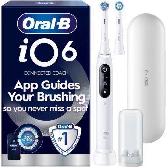 Электрическая зубная щетка Oral-B iO6 White + дорожный футляр + подставка для зубных щеток + дополнительная сменная насадка