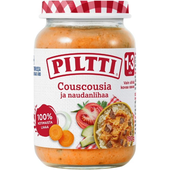 Детское питание Piltti с кускусом и говядиной 190 гр для детей 1-3 года Детское питание Piltti с кускусом и говядиной 190 гр для детей 1-3 года