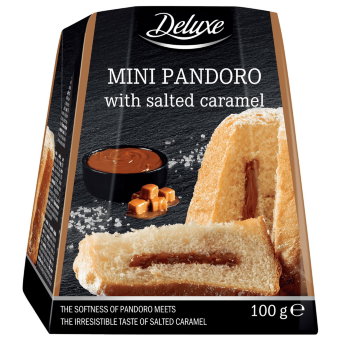 Итальянский рождественский мини-торт PANDORO Deluxe с солёной карамелью 100 гр Итальянский рождественский мини-торт PANDORO Deluxe с солёной карамелью 100 гр