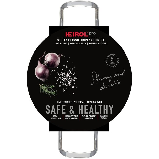 Кастрюля Heirol Steely Classic Triply 20 см 3 л с металлической крышкой