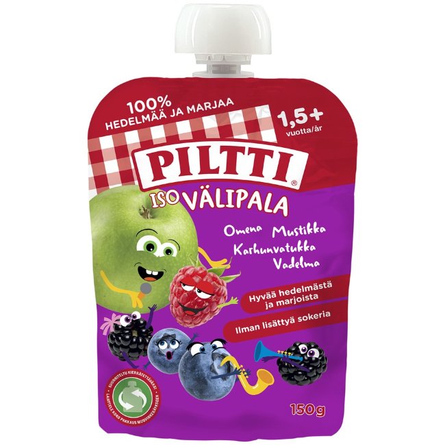 Большой перекус PILTTI 150 гр Яблоко-черника, малина, ежевика 1,5+ года порционный пакет Большой перекус PILTTI 150 гр Яблоко-черника, малина, ежевика 1,5+ года порционный пакет